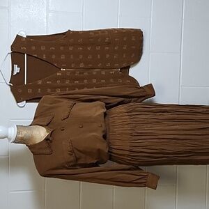 Soft Sueded Fabric Whipstitch Blouse Embroidered Vest Broomstick Skirt 3 Piece